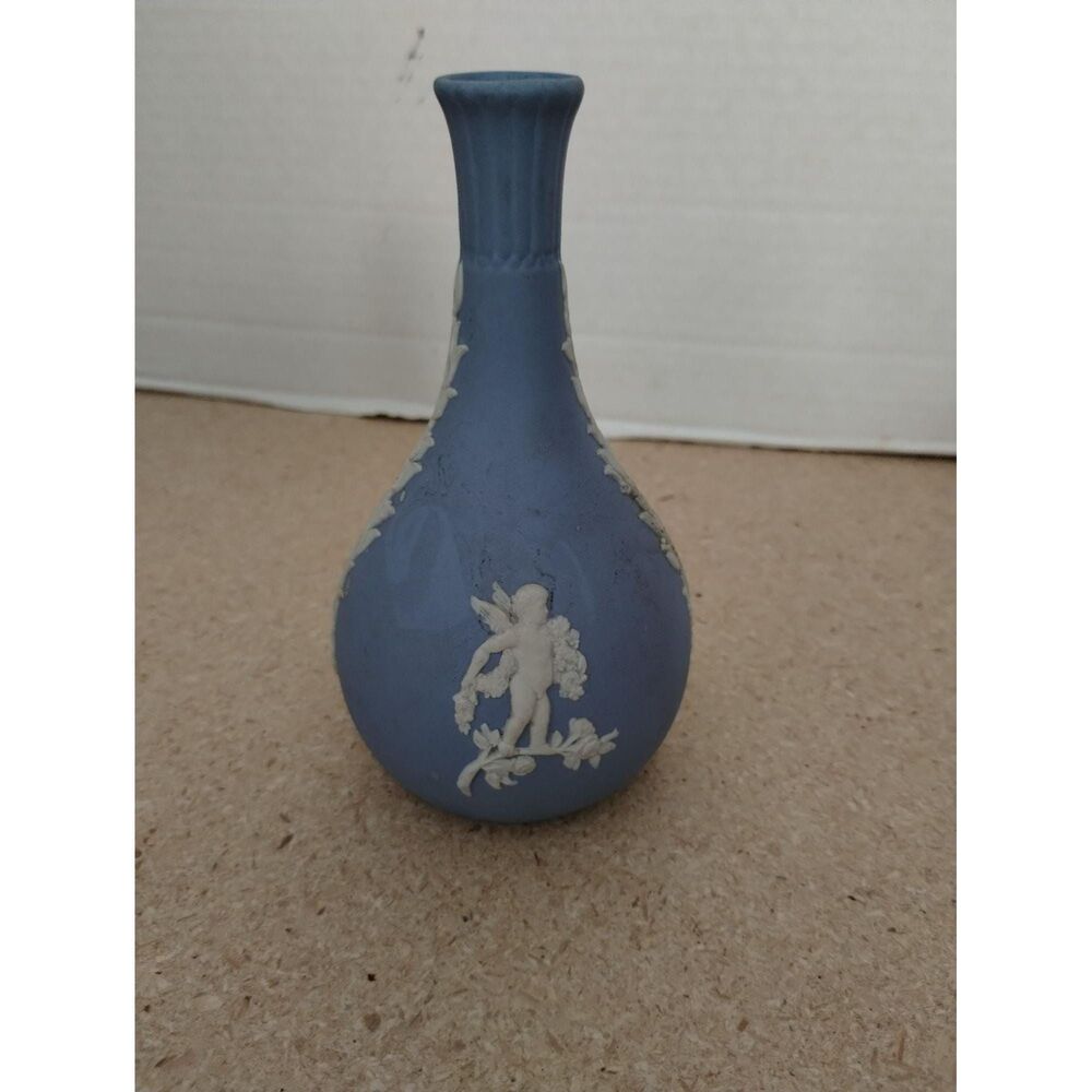 Wedgwood Blue Jasperware Angel Cherub Vase 5"